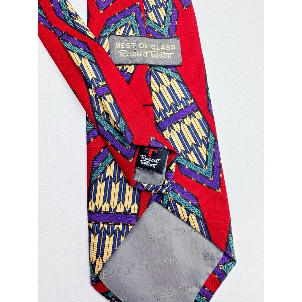 Robert Talbott Silk Tie‎ Men Red Geometric Best of Class Hand Sewn 59
